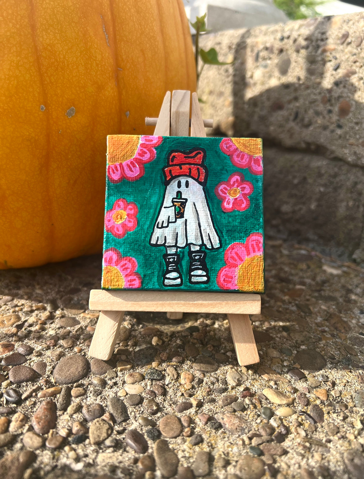 Ghosty. Hand-painted mini magnetic canvas